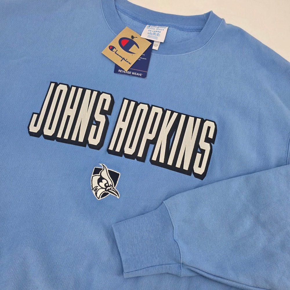 CHAMPION REVERSE WEAVE JOHN HOPKINS SWEATSHIRT MENS 2XL XXL BLUE EMBROIDED NEW!